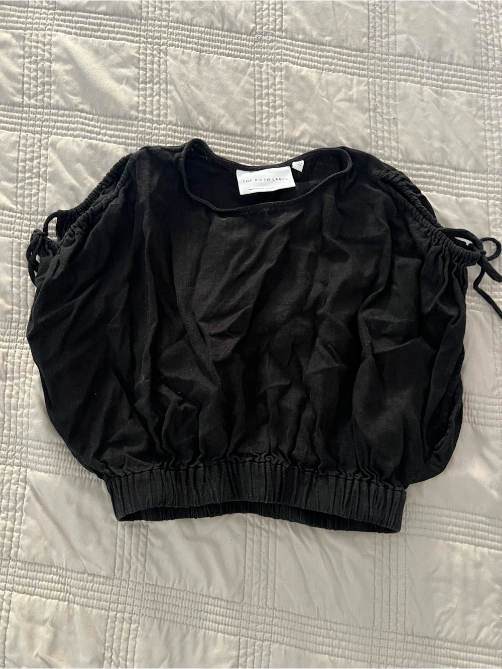 The Fifth Label Black Ruched Sleeve Elastic Hem Crop Top